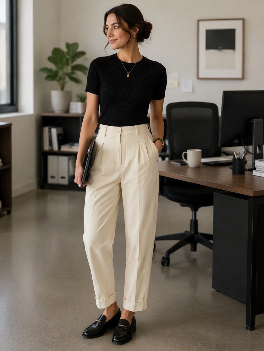 PART TWO Super Soft Women's Pleated Chino Pants in White/Beige